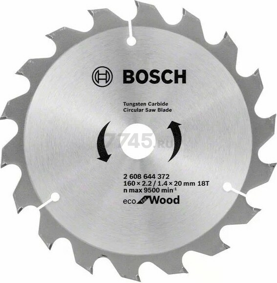 Диск пильный 160х20 мм 18 зубьев BOSCH Eco for Wood (2608644372)